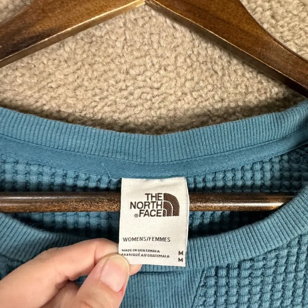 The North Face Chabot Sweater Womens Size Medium Slate Blue Crewneck Waffle Knit - Picture 5 of 10